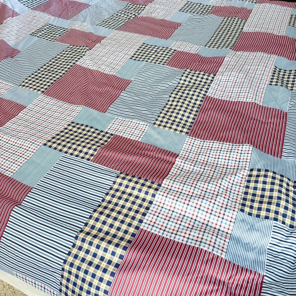 Vtg Tommy Hilfiger Madras‎ Patchwork Comforter Full Size Double Primary Colors